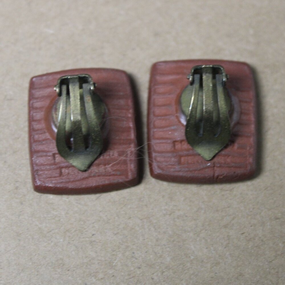 Vintage Bronsted Danmark/Denmark Modernist Ceramic Brooch Clip Earrings Set - Picture 5 of 6